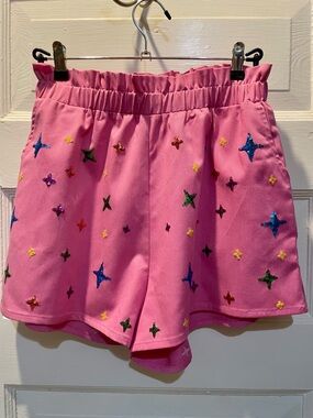 Queen of Sparkle Pink Sequin Star Embellished Shorts, Medium, NWT